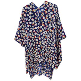 Elu Fall Kimonos for Women - Beach Coverup for Women Kimono Cardigan Poncho Ruanas Floral Print Women's Swimsuits and Plus Size Long Summer Beach Cover up (Navy White Pink Flower 36)