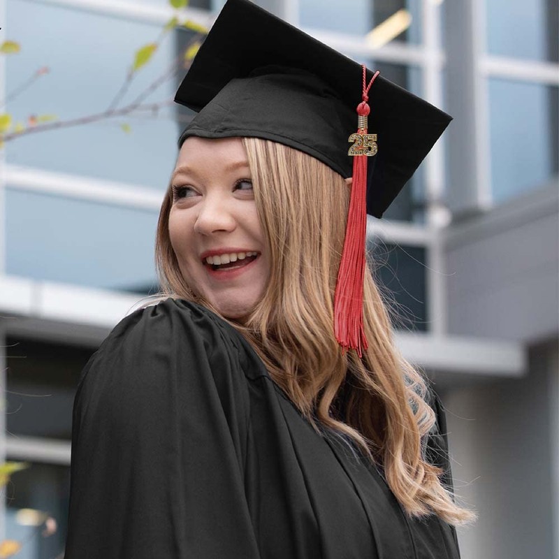 Endea Graduation Single Color Tassel with Gold Bling Charm (Red,