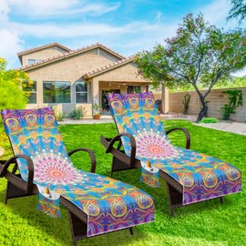 NISDOING Lounge Chair Towel Cover, Beach Chair Cover (Pack of 2), Pool Lounge Chair Covers for Outdoor,Garden, Beach,Sun Lounger,Hotel Pool,85" X 30"Large Size and No Sliding, Mandala Purple