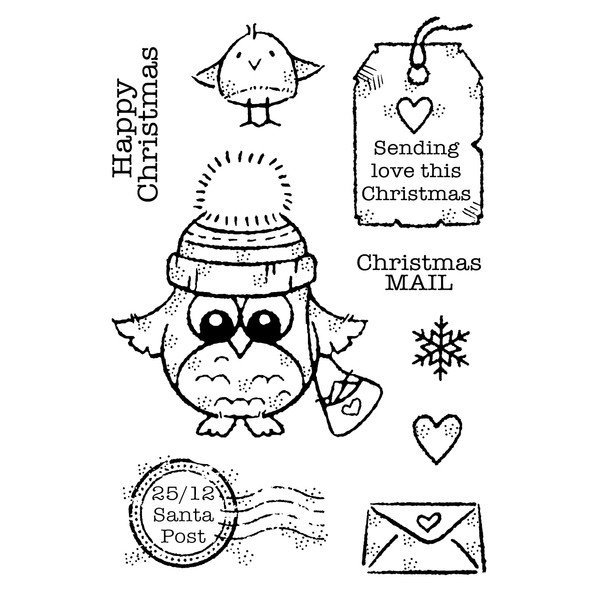 Woodware Francoise Collection - Owl Christmas Mail - Clear Stamp