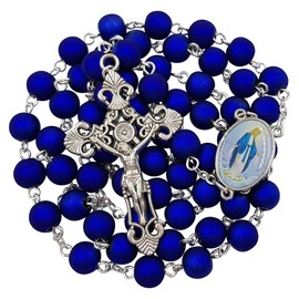 TALISMAN4U Royal Blue Beads Rosary Catholic Necklace Virgin Mary Miraculous Medal Cross Crucifix Gift Rosary Box