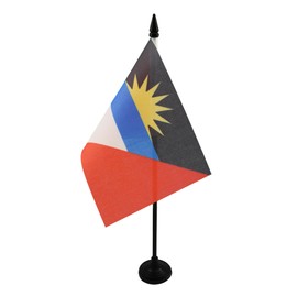 Antigua and Barbuda Table Flag 4'' x 6'' - Antiguan Barbudan Desk Flag 15 x 10 cm - Black plastic stick and base - AZ FLAG