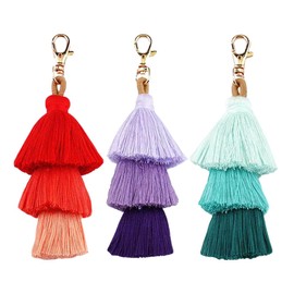 KBRPEY Pack of 3 Key Chains Colour Gradient Colours Cute and Delicate Bag Pendant with Tassels Decorative Backpack Buckle Suitable for Women and Girls, multicoloured