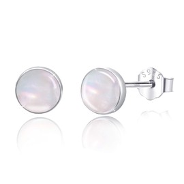 925 Sterling Silver Mother of Pearl Round Shape 5MM Tiny Studs Earrings, Hypoallergenic for Sensitive Ears, Pearl Jewelry Mother Day for Women Girlfriend with Box