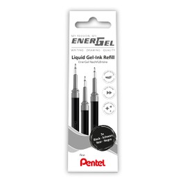 Pentel LRN5-3A Refill for EnerGel Pens 0.5 Ball = 0.25 mm Line Width, Needle Tip, Pack of 3, Black