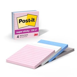 Post-it Notas sper adhesivas, 4 blocs de notas rayadas, 4 x 4 pulgadas, ideal para organizar en tu dormitorio, hogar u oficina, coleccin Simply Serene