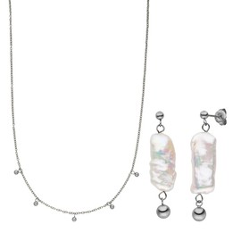 Purelei® Kahakai Women's Jewellery Set Durable Stainless Steel Waterproof Necklace and Earrings with Keshi Beads, Stainless Steel, Not applicable