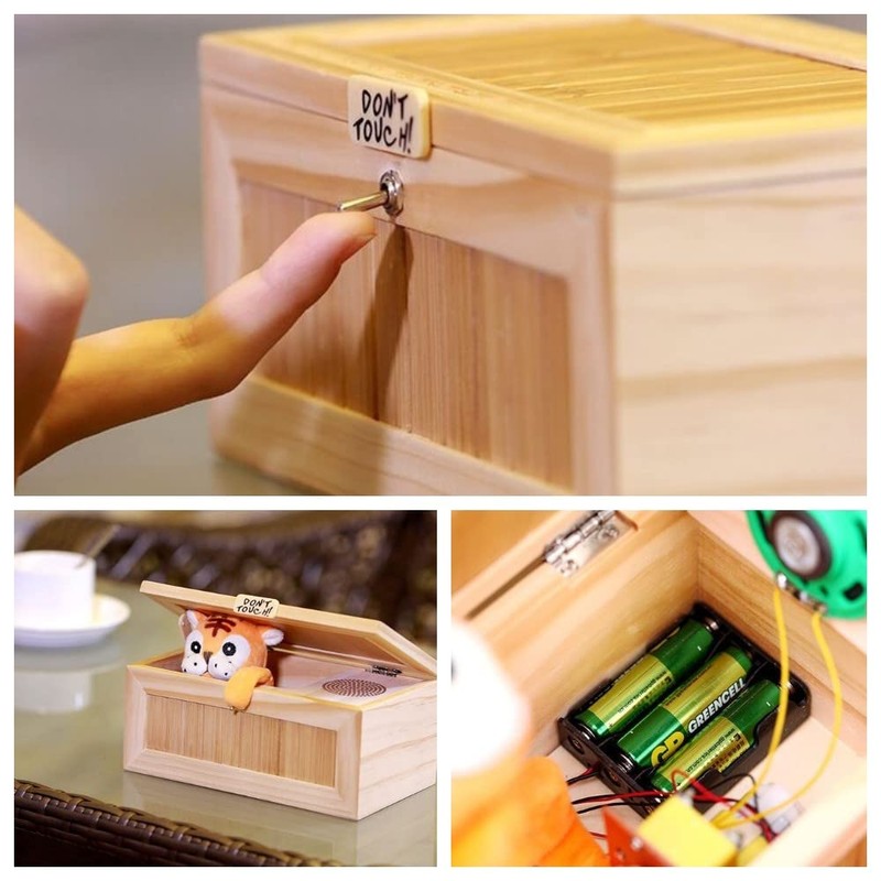 Wooden USB Electronic Box Cute Tiger Funny Interactive Stress-Relief Toy