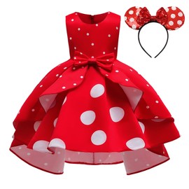 Lito Angels Red White Polka Dot Dress for Girls Kids, Minnie Mouse Costume Fancy Dress with Mouse Ears, Headband, Size 3-4 Years 104, 287 (Tag Number 110)