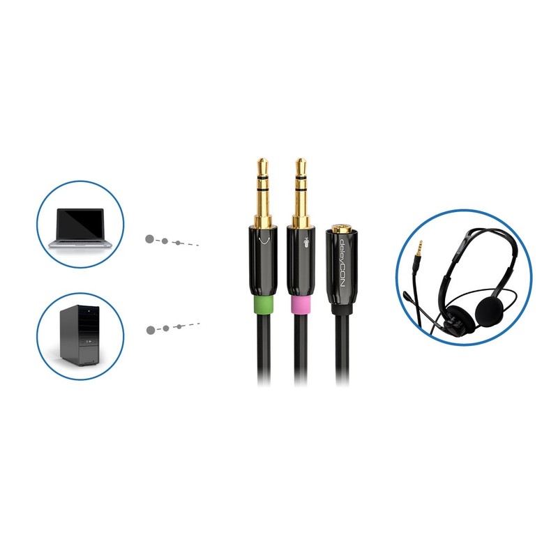 deleyCON Headset PC Laptop Adapter - Audio Jack Y Adapter
