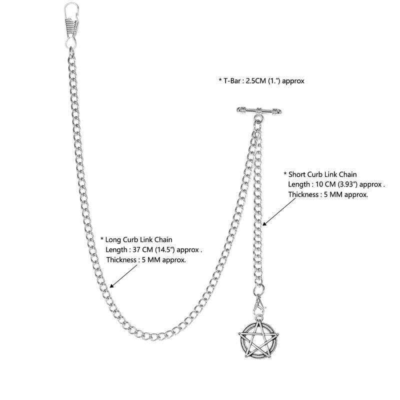 TREEWETO Men's Double Albert Chain Pocket Watch Curb Link, Silver