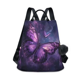 ZOEO Anti Theft Backpack Butterflies Purple Galaxy Women Large Fashion Travel Shoulder Bag Purse Rucksack Lightweight