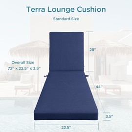 Codi Chaise Lounge Cushions Outdoor, Pool Lounges Chair Cushion Set, Waterproof for Patio Furniture, 72 x 22.5 x 3.5 Inch 2PK Navy