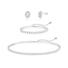 DIBOLA Tennis Necklaces for Women, Silver Jewelry Set Dainty Rhinestone Choker Necklace and Earring Sets for Women Wedding Jewelry Sets for Brides Silver Bridal Prom Jewelry Set Accessories