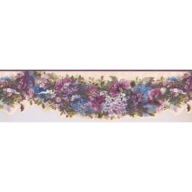 CONCORD WALLCOVERINGS ™ Wallpaper Border Floral Pattern Flowers for Living Room, Purple Blue Green Beige Pink, 6.5 Inches by 15 Feet KBE12561B