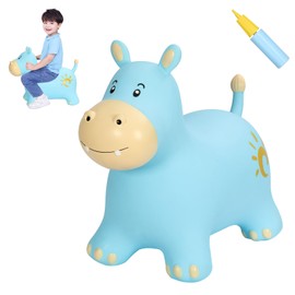 INPANY Bouncy Horse Hippo Hopper Toys, Toddlers Bouncing Zoo Animals Toys, Kid Inflatable Hopping Horse Buddies, Ride on Rubber Bouncer, Indoor Outdoor Birthday Gifts Toy for 2 3 4 Year Old Girls Boys
