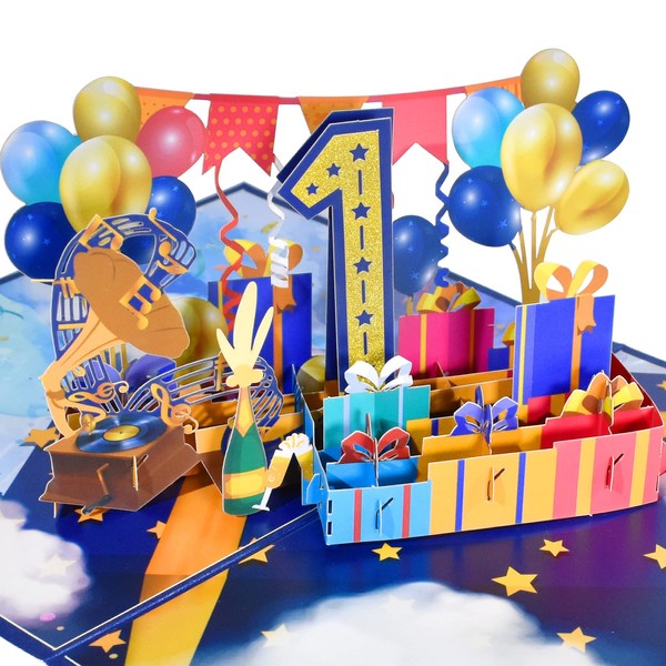 GREETING ART 1st Birthday Pop Up Card, Happy 1st Birthday