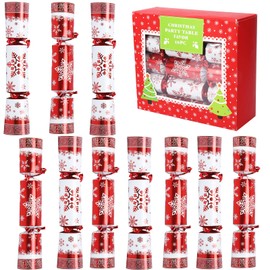 10 Pack 10" Christmas Non-Snap Party Table Favors, Luxurious Red & White Snowflake Design Party Table Favors with Party Hat, Joke & Xmas Gift for Kids Christmas Parties Dinners and Holidays