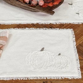 White Harvest Pumpkin Placemat, Set/4, 18" x 12", Fall Thanksgiving, Antique White Modern Farmhouse Table Linens
