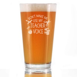 Teacher Voice - Pint Glass for Beer - Cute Funny Teacher Gifts for Women & Men - Fun Teacher Decor - 16 oz Glasses