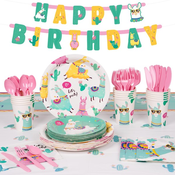 DECORLIFE 114 PCS Llama Birthday Party Decoration Serves 16, Llama