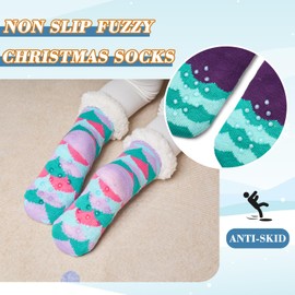 Moon Tree Girls Fuzzy Socks - Winter Warm Thick Thermal Fleece Lined Fluffy Socks for Kids Girls - 3 Pack Cartoon Mermaids - 4-7 Years