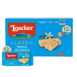 Loacker Classic Vanilla Wafers - Premium Crispy Vanilla Wafer Cookies with Cream Filling - Multipack of 12 Snack Packs - NON-GMO - Sustainably Sourced - 45g/1.59oz, Pack of 12