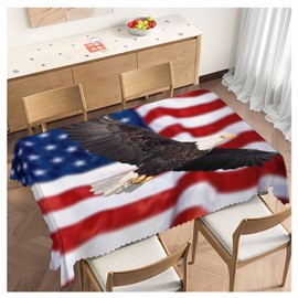 Beabes Tablecloth Bald Eagle 52 X 70 Inch, American Flag Bald Eagle Oblong Table Cloths Anti-Shrink Decorative Table Cover for Kitchen Dinning Tabletop Outdoor Picnic BBQ