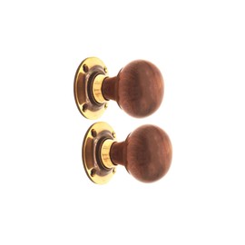 Infinity Decor Victorian Rosewood Bun Wooden Mortice Rim Door Knobs Pull Handles on Aged Brass Rose 60mm – Ideal for Interior & Exterior Use     