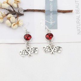 UJIMS Racer Gift Racing Bracelet & Earrings - Checkered Flag Race Day Jewelry for Car, Dirtbike & Motocross Gifts