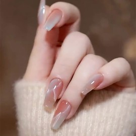 24PCS Sweet Girls Nail Tips Marble Texture Pattern Fake Nails for Take Pictures, Wedding, Coming of Things, Parties, After-party False Nails