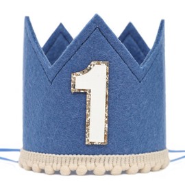 Agvgaza Simple 1st Birthday Party Crown - Classic First Birthday Hat, Unisex One Birthday Decor for Photo Props (Navy Blue)
