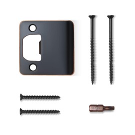 MOSECYOU Extended Lip Strike Plate 2-1/4" x 2-1/4", Heavy Duty Version with Reinforced Torx/Star Screws & Bit, Door Latch Extender Striker, Exterior/Interior Restorer Kit (Oil Rubbed Bronze, 1 Pack)