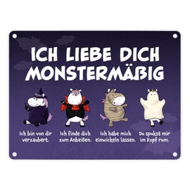 Unicorn Monster Metal Sign in 15 x 20 cm with Saying "I Love You" Funny Unicorns Purple Background Sign Tin Sign Monsterlike for Couples Sentimental Girlfriend