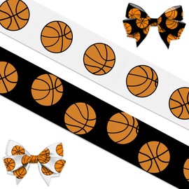 Threetols 2 Rolls 10 Yards Basketball Ribbons, 7/8" Black White Grosgrain Ribbons Sport Ribbons Wrapping Craft Ribbons for Sport Team Decoration and Theme Party Decorations