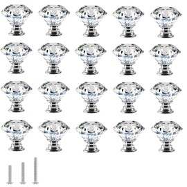OctinPris 20pcs 30mm Crystal Glass Knobs Door Drawer Wardrobe Pull Knob Diamond Shaped Handles for Cupboard, Cabinet, Dresser in Bathroom, Kitchen, Office ect.