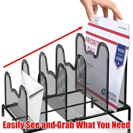 Simple Houseware Desk - Organizador clasificador de archivos de 5 secciones, color negro