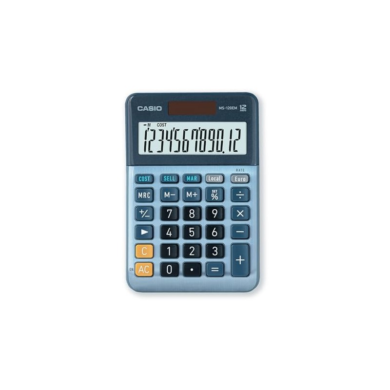 Casio MS-120EM Small Desktop Calculator, Large Display, 12 Digits, Aluminium