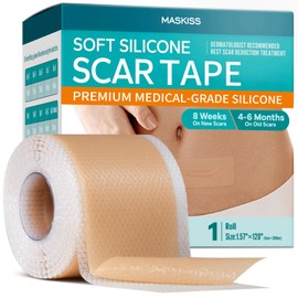 Silicone Scar Tape (1.57 * 120 Inches), Maskiss Silicone Scar Removal Sheets, Scar Tape for Surgical, Keloid, Burns, C-Section, Trauma, Silicone Tape for Scars Reusable, Professional Scar Treatment