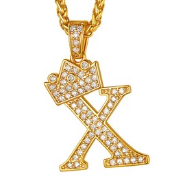 Suplight Letter Chain with Crown, Hip Hop Jewelry Neckless, Gold Monogram Necklace Cubic Zirconia Tennis Initial Pendant Bling Alphabet Name Jewlery for Men Women