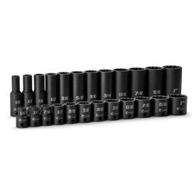 Capri Tools 3/8 in. Drive Shallow and Deep Impact Socket Set, 12-Point, SAE, 5/16 to 1 in., 24-Piece