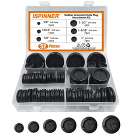 ISPINNER 52pcs 6 Sizes Rubber Grommet, Double Sided Round Rubber Hole Plug, Drill Hole 5/8" 13/16" 7/8" 1" 1-3/16" 1-1/2" (Black)