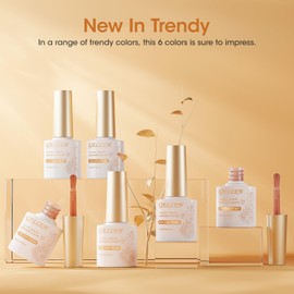 Gellen Jelly Gel Nail Polish Set, 6 Transparent Amber Brown Colors Jelly Gel Polish UV LED Soak off Nail Polish Salon DIY at Home Gift, Color Number 744, 745, 746, 751, 752, 754