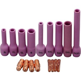 RIVERWELD TIG Collet Bodies 13N26 13N21 .040", 13N27 13N22 1/16", 13N28 13N23 3/32", 13N29 13N24 1/8" Alumina Nozzle Ceramic Cups Extra Long 796F for SR WP 9 20 25 TIG Welding Torch 17pcs