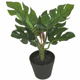 10" Split Philodendron Monstera Leaf Silk Plant w/Pot -Green (Pack of 4)