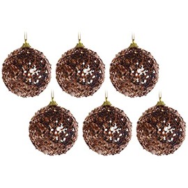 BWG Rose Gold Mini Sequin Glitter Christmas Tree Bauble Decoration (Set of 6)