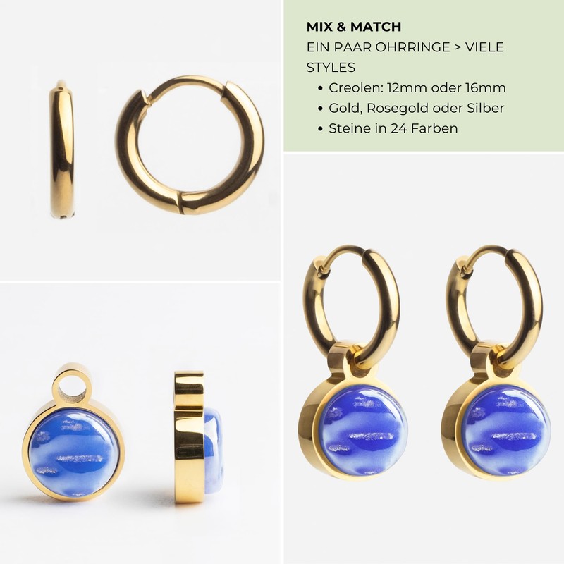 Kleine Goldcreolen mit Anhänger • 18k vergoldete Edelstahl Ohrringe mit