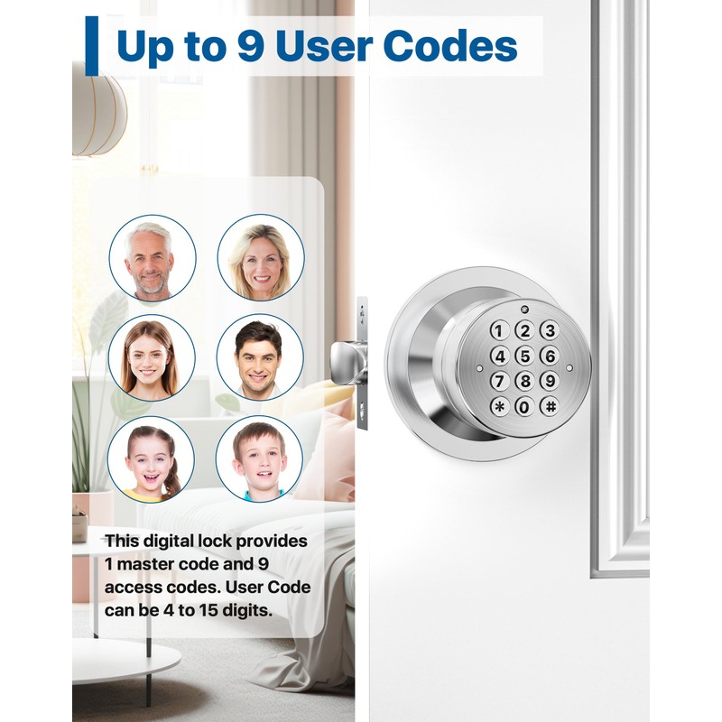 Door Knob with Keypad, Door Lock with Code, Keyless Entry