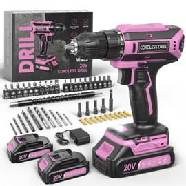 Pink Cordless Drill Set, 20V Max PowerDrill for Women, Lightweight ElectricDrill with 2 Batteries and Charger, 25 Position and 56 Pcs Accessoires, Womens Drill Tools Kit for House