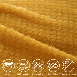 DaysU Throw Blanket for Couch Sofa Bed, Decorative Reversible Diamond Jacquard Fleece Blankets Fuzzy Soft Cozy Warm Micro Flannel Couch Blanket, Yellow, Throw(50"x60")